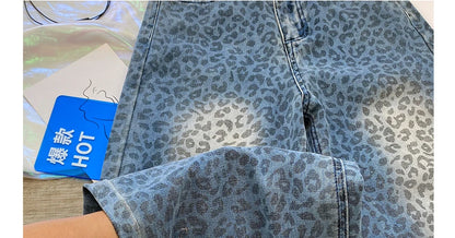 Leopard Print Wide Leg Jeans