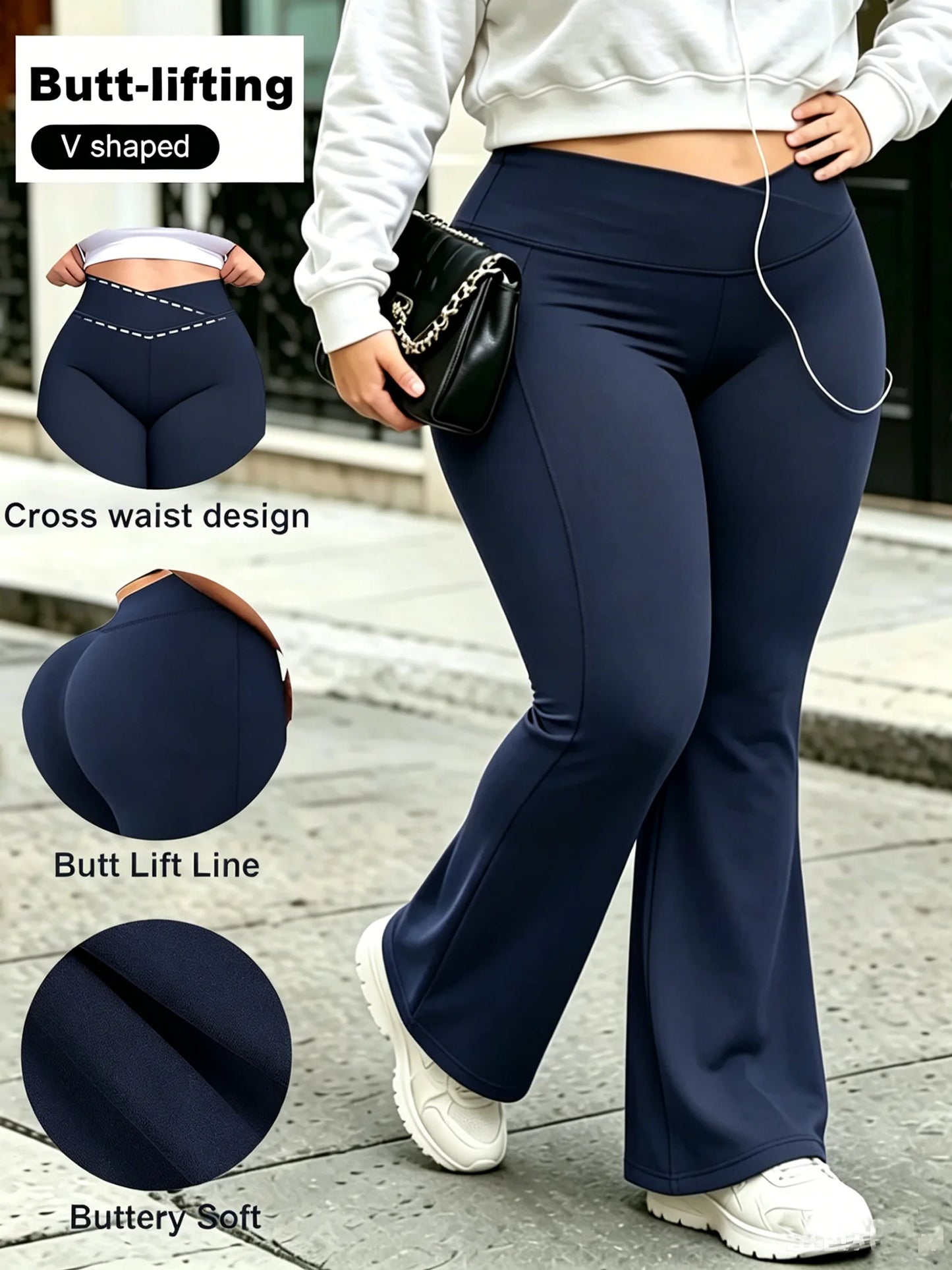 Plus Size Cross Waist Flare Leggings