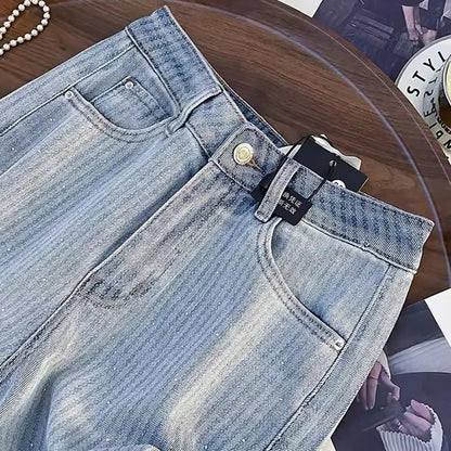 Shiny Rivet Wide Leg Jeans