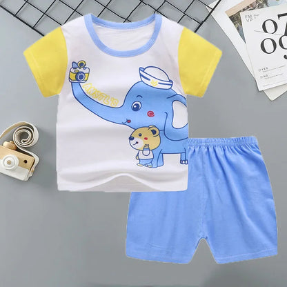 2PCS 100% Cotton Summer T-Shirt and Shorts Set for Toddlers