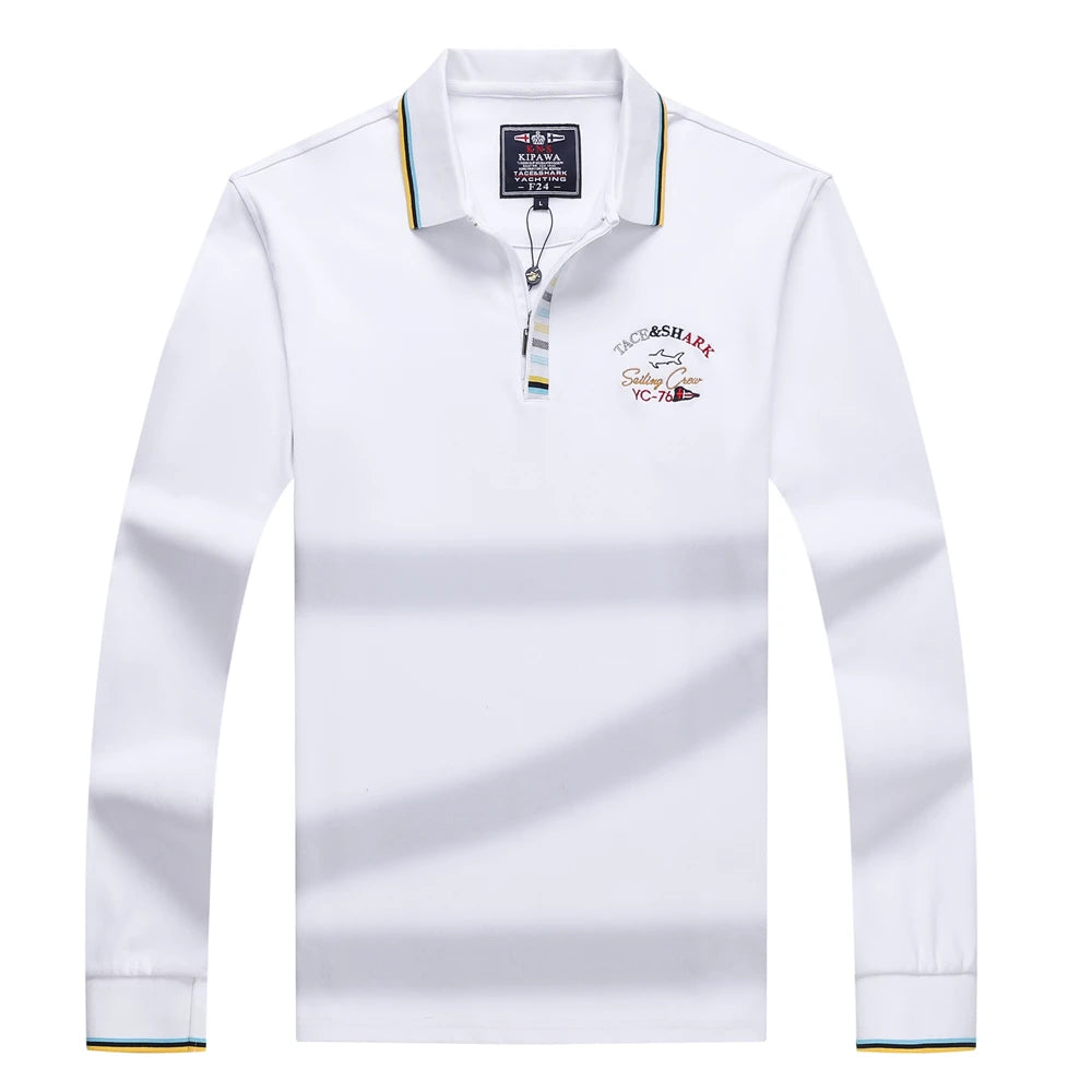 Men‘s Embroidery Solid Color Long Sleeve Polo Shirt