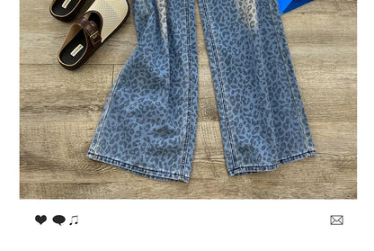 Leopard Print Wide Leg Jeans