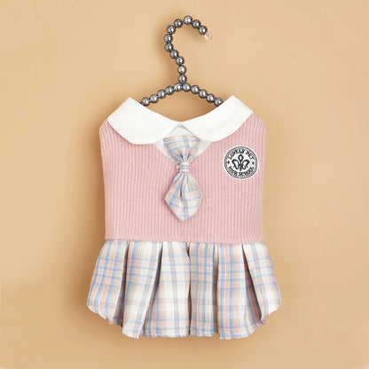 College Style Cute Pet Dress – Plaid Skirt for Small Dogs and Cats