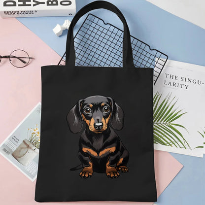 Canvas Tote Bag for Women Cute Dog Boba Tea Handbag