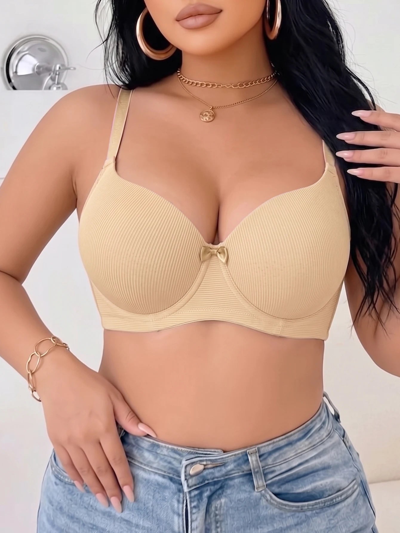 Plus Size Ribbed Women Bra Thin Cup