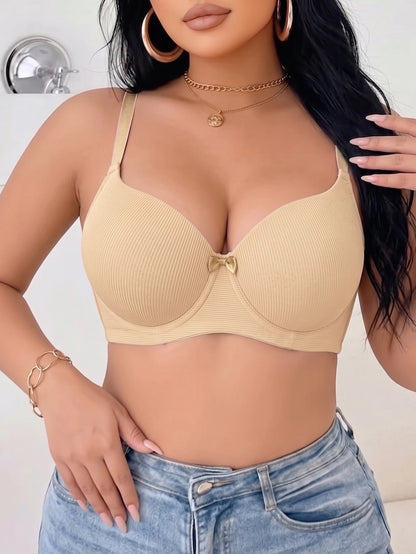 Plus Size Ribbed Women Bra Thin Cup