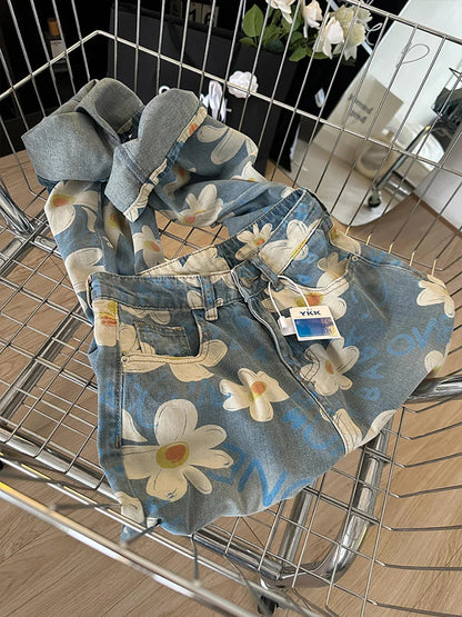 Floral Print Wide Leg Jeans