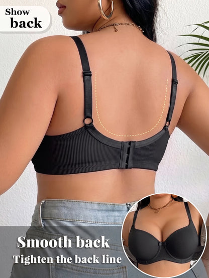 Plus Size Ribbed Women Bra Thin Cup
