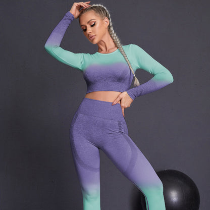 Tie-Dye Gradient Yoga Set – 2-Piece Seamless Workout Outfit for Women, Nylon-Spandex Blend Activewear in Multiple Colors and Sizes