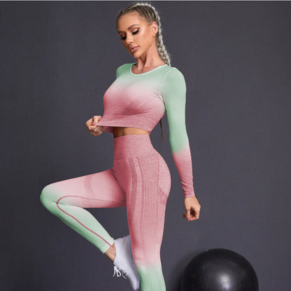 Tie-Dye Gradient Yoga Set – 2-Piece Seamless Workout Outfit for Women, Nylon-Spandex Blend Activewear in Multiple Colors and Sizes